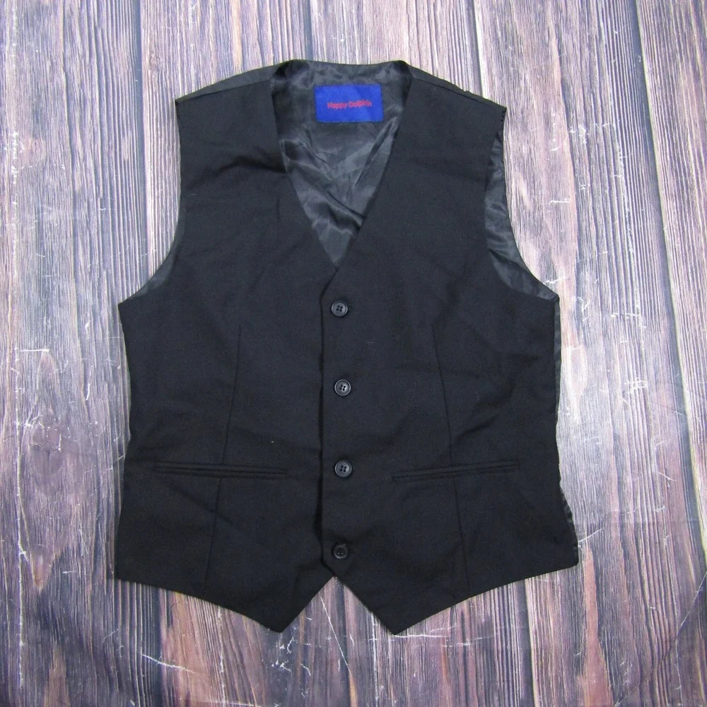 Happy Dolphin Suit Vest Youth 14 Black Adjustable Back Waistcoat Wedding Formal
